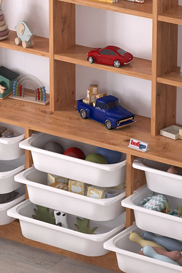 Almina 9 Sepetli 9 Raflı Dolap Çok Amaçlı Dolap Oyuncak Dolabı Almina Beyaz